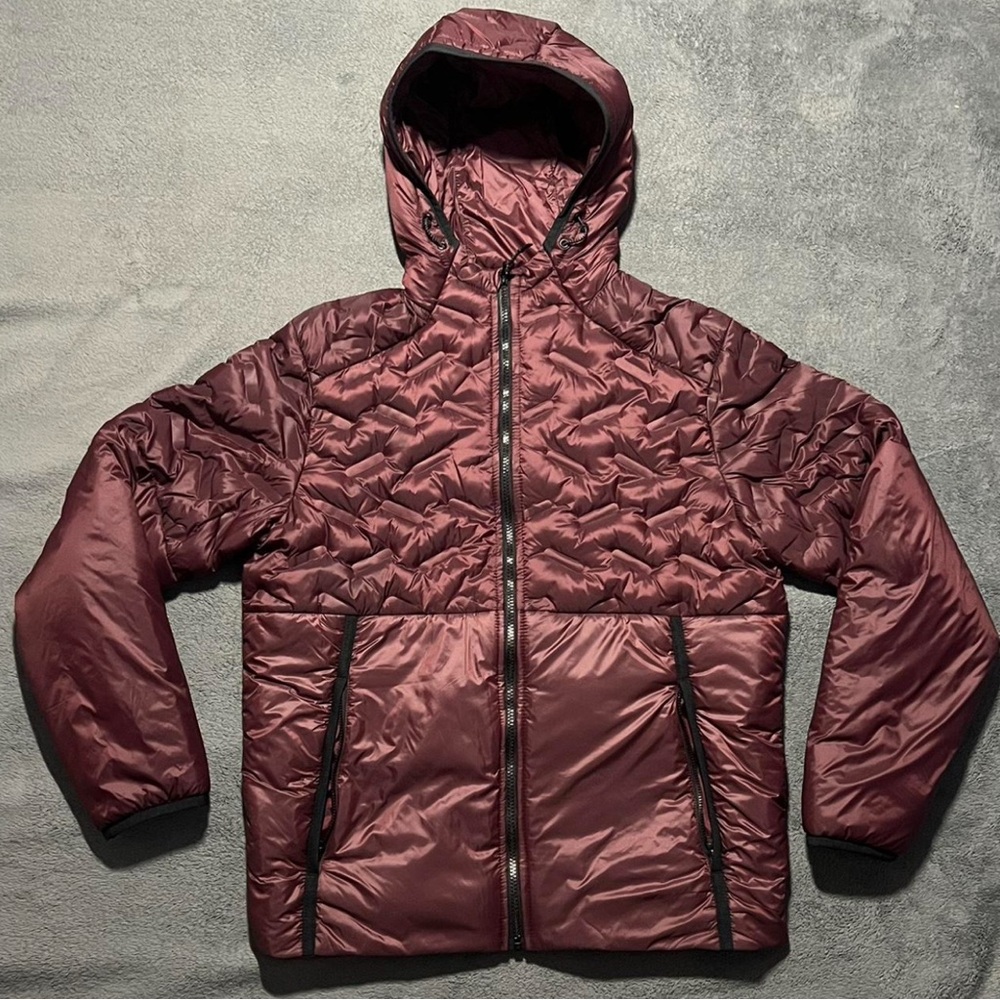 Women's Burgundy Quilted Windproof Jacket W/ Hood